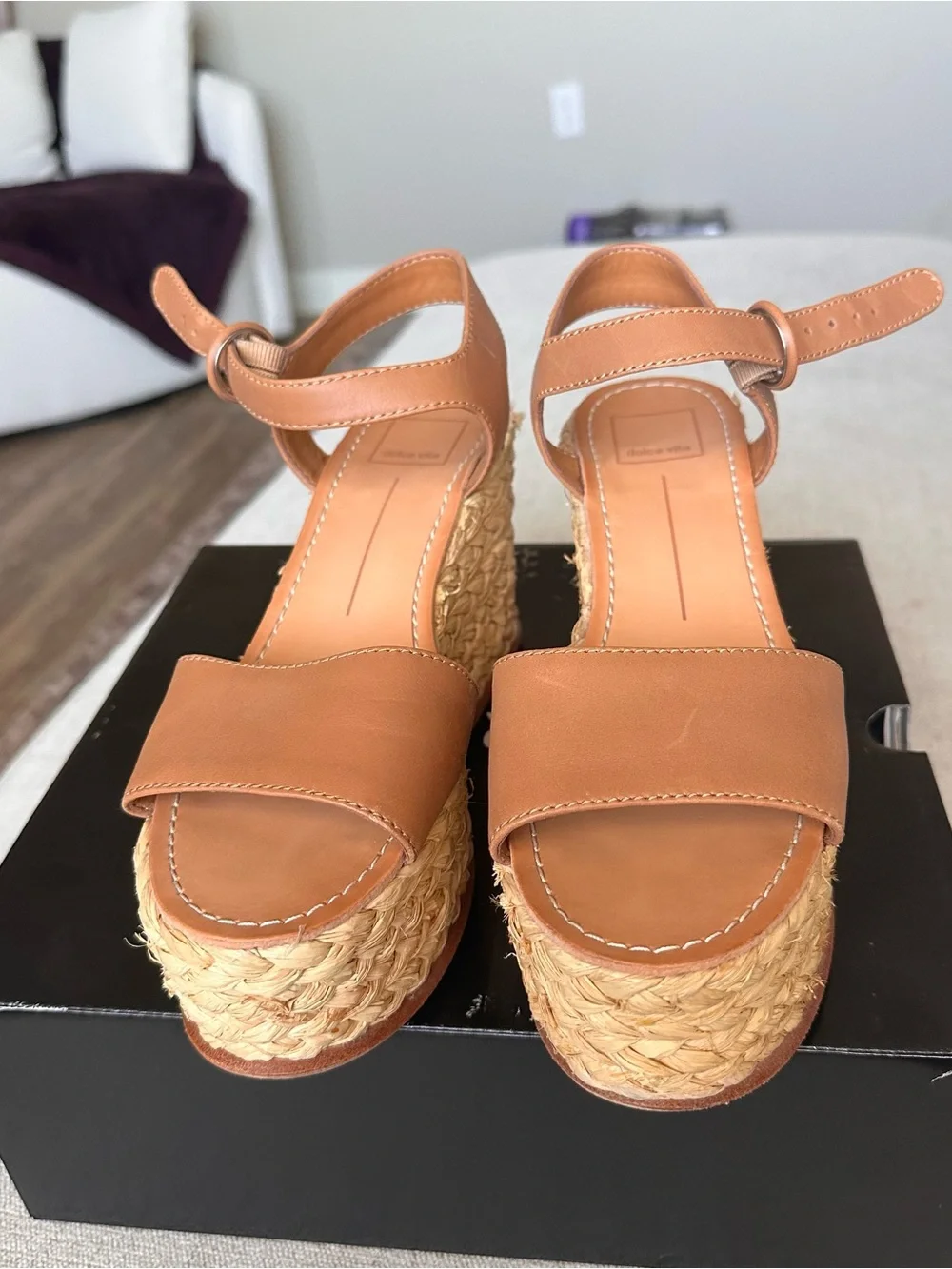 Dolce Vita Tan Leather Woven Platform Espadrille Sandals